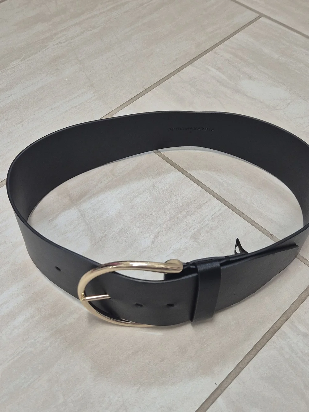 BCBGMaxAzria Black Leather Belt with Gold Buckle